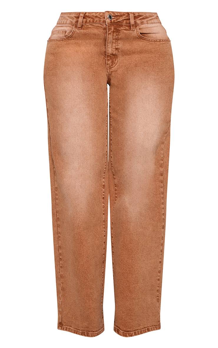Washed Brown Jean Droit Taille Haute Stretch Coupe Sablier