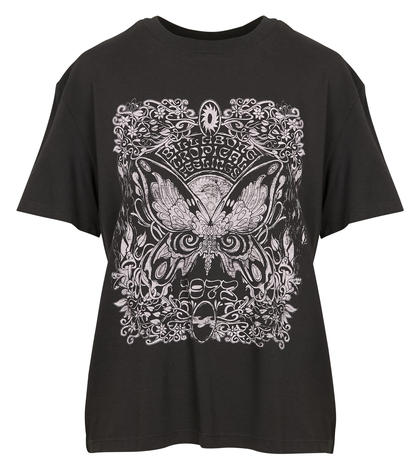 TROPICAL FEELIN - Tee-shirt droit col rond imprimé en coton | Noir