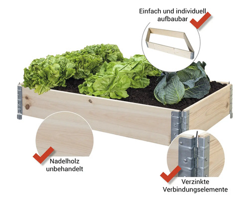 Modulair systeem voor verhoogde tuinbedden, palletframe wanddikte 20 mm 120x80x20 cm naturel