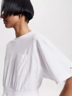 Vestido de popeline com cordão e modelagem evasê