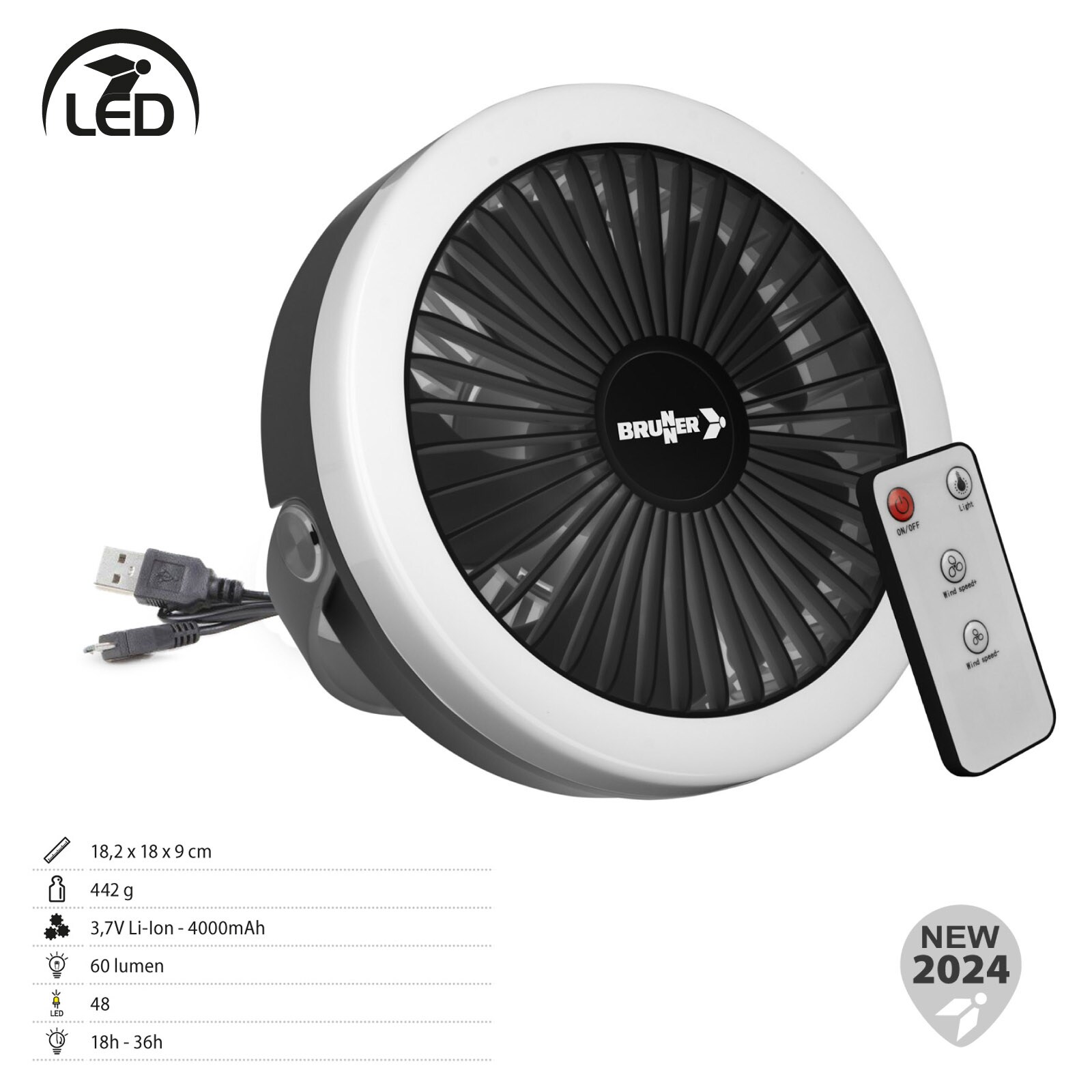 BRUNNER Camping Lampe Ventilator Moonbelle Outdoor Hänge Laterne Aufladbar LED