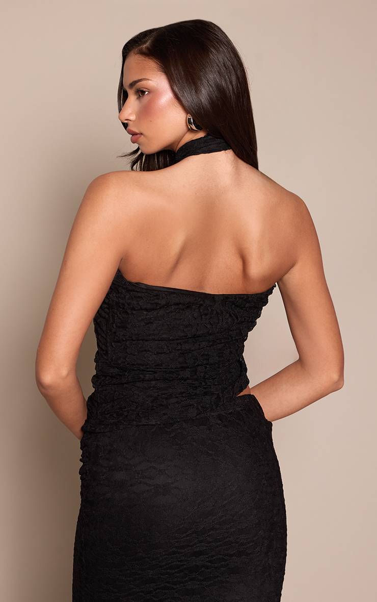 Noir Haut Asymétrique À Col Licou Torsadé En Dentelle