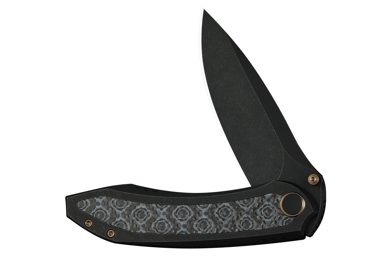 WE Knife Winsome WE23092-1 Black Stonewashed, Titanium Layered G10 Rose Pattern Carbon Inlay, zakmes
