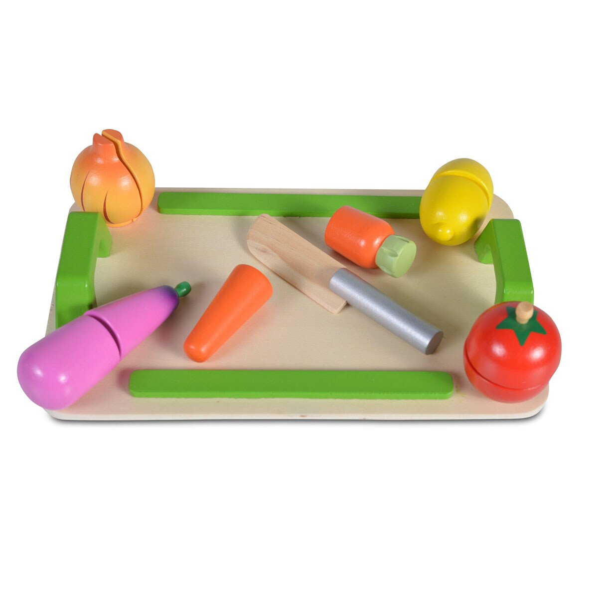 Moni Spielzeug Gemüse-Set 4308 aus Holz, 12-tlg, Messer, Brett, Klettverbindung bunt