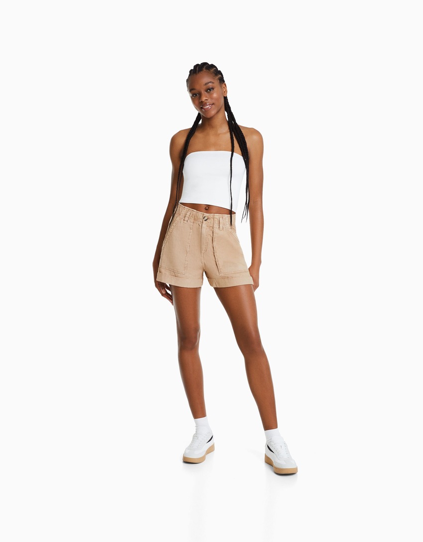 Bermudas de algodão estilo paperbag