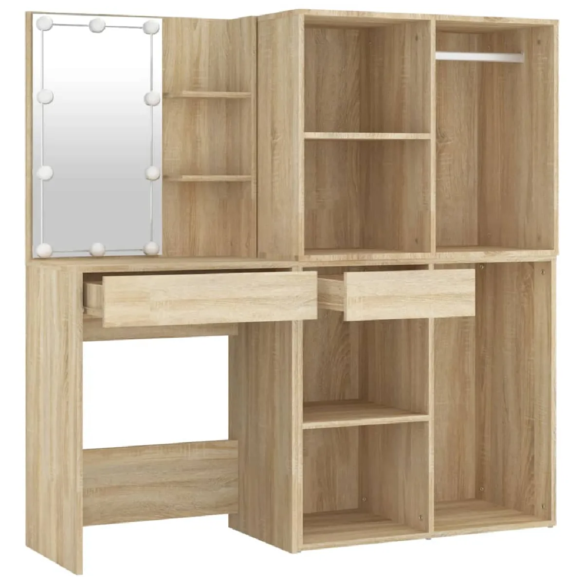 Coiffeuse à LED Helloshop26 avec armoires - Beige