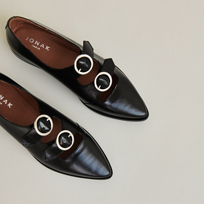 Mocassins pointus à boucles  en cuir noir