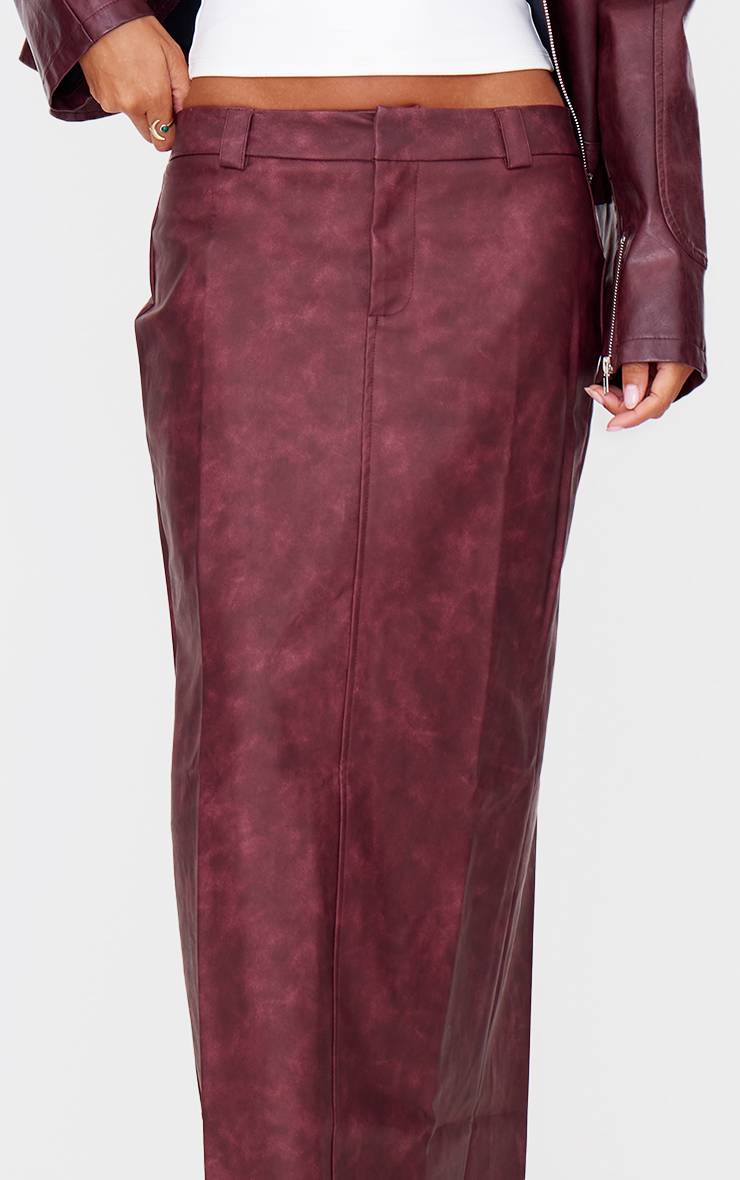 Rouge Bordeaux Jupe Longue En Synthétiquecuir Effet Délavé