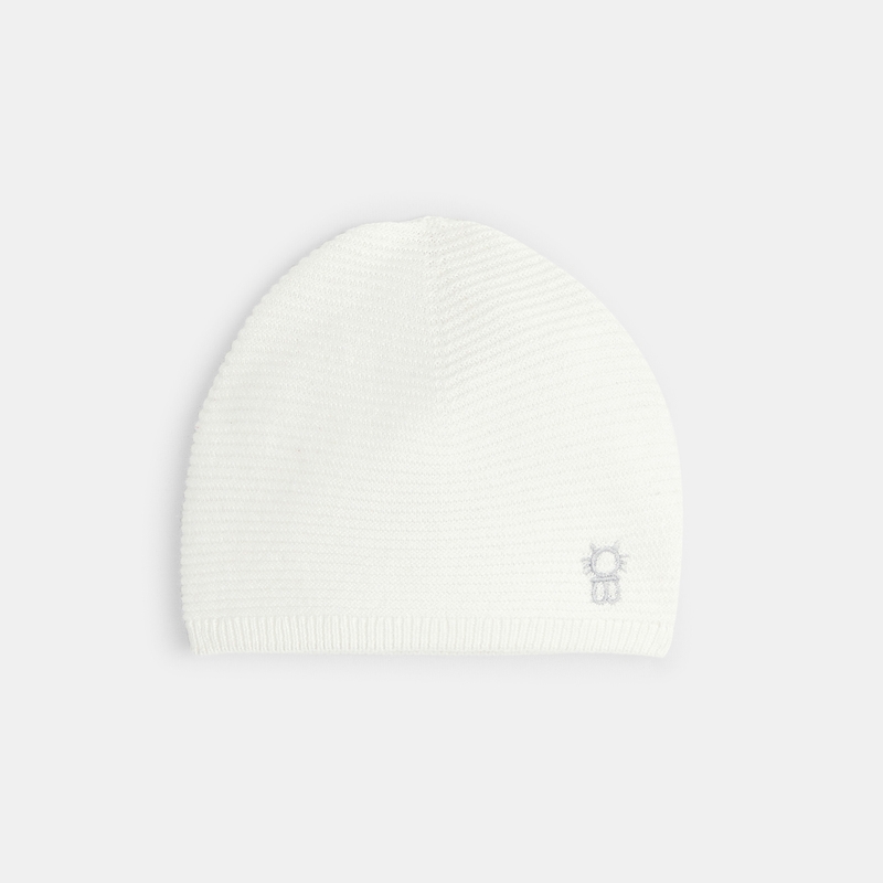 Bonnet maille côtelée blanc naissance