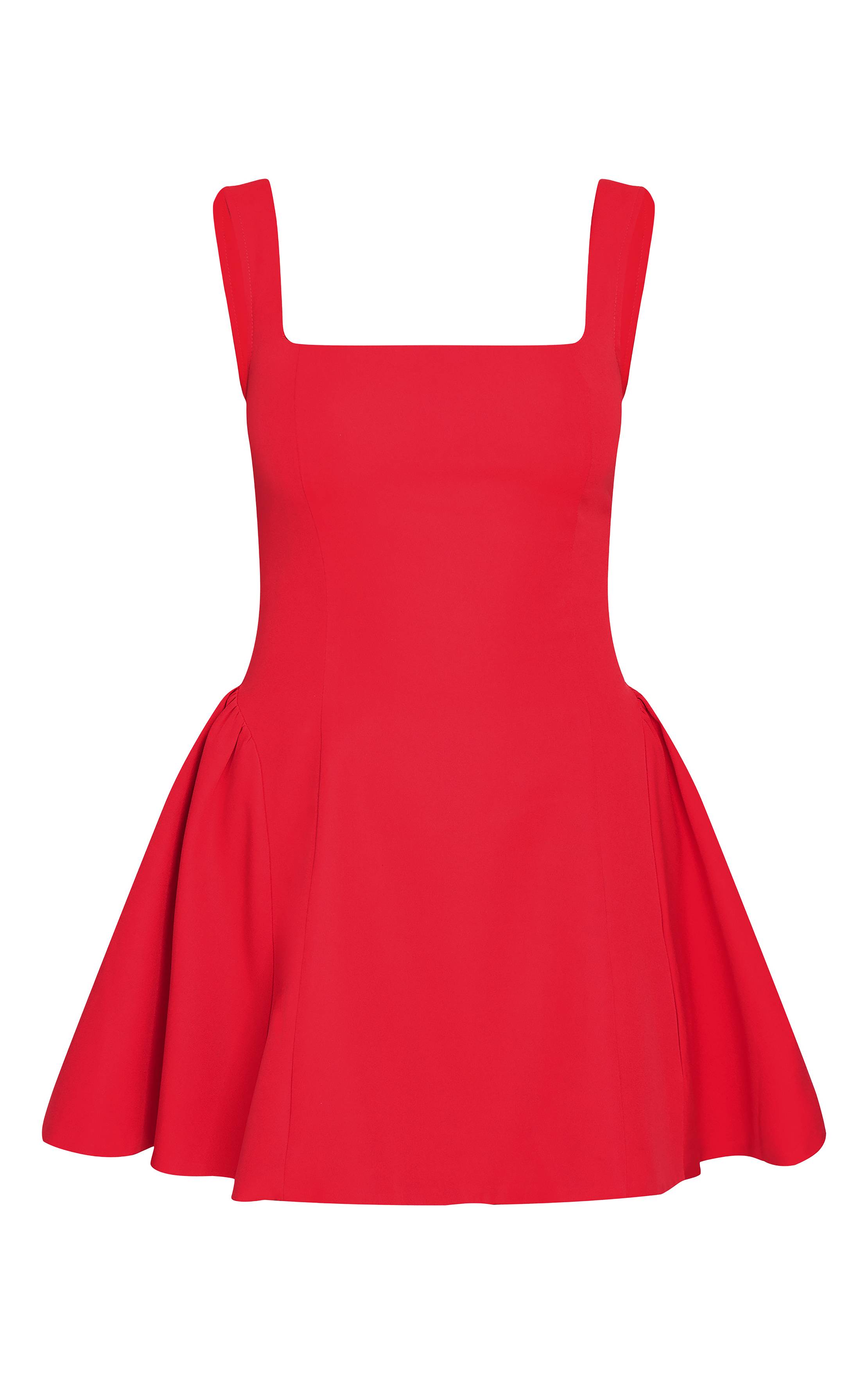 Rouge Robe Droite Plissée Aux Hanches