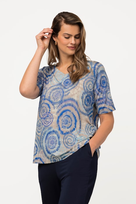 Slinkyshirt, Batikdruck, V-Ausschnitt, Halbarm