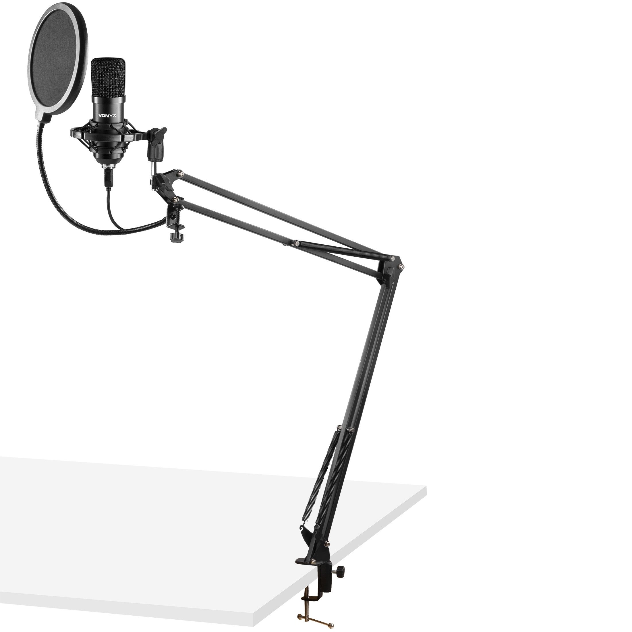 Vonyx CMS300B USB microfoon met broadcast arm en popfilter