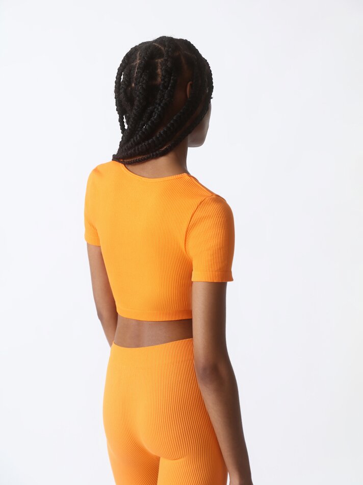 Camiseta cropped sem costura - Laranja