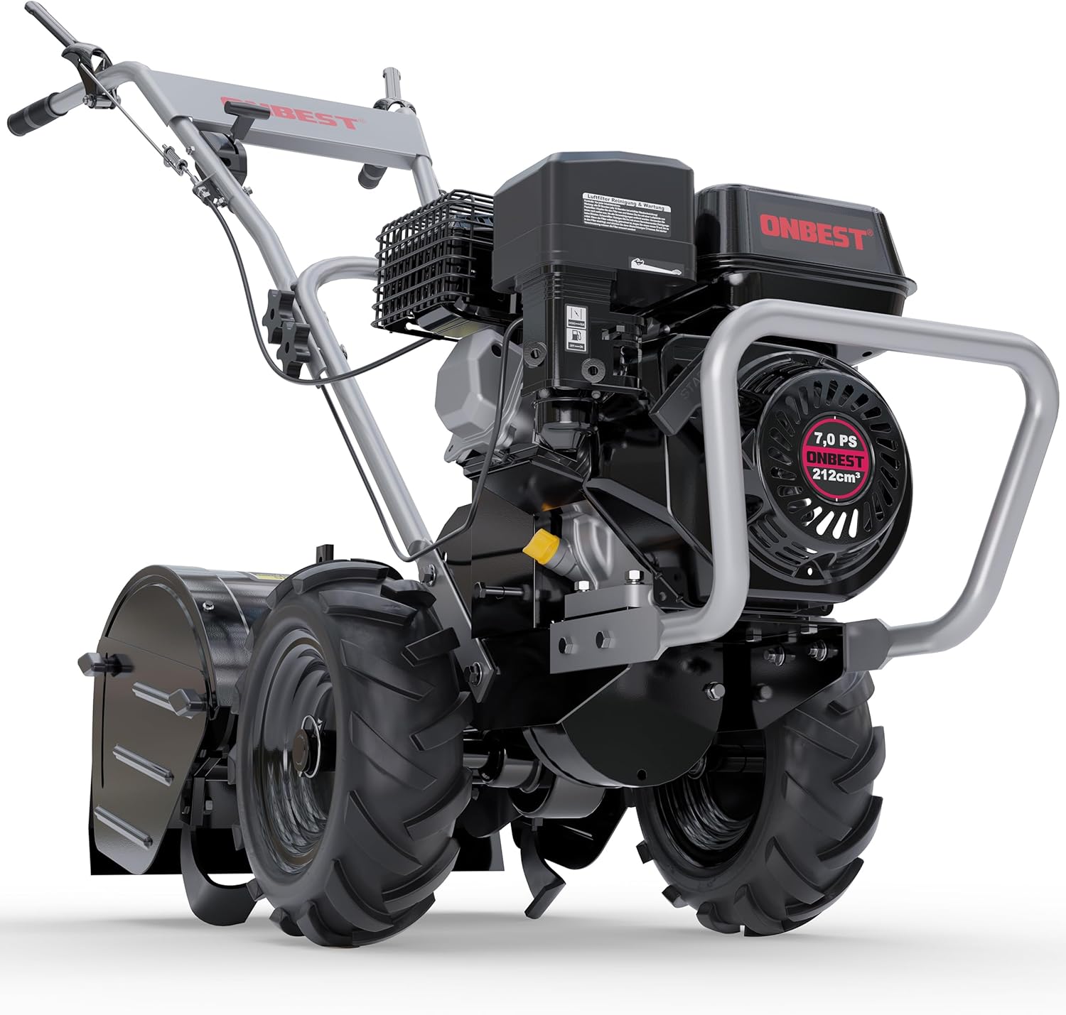 Gartenfräse Benzin – mit 48 cm Arbeitsbreite – 4-Takt Motor – 4,1 kW / 7,0 PS – 12 Messer – 175-350 mm Arbeitstiefe – Gartenfräse – Gartenhacke – Kultivator – umgraben & auflockern vom Boden