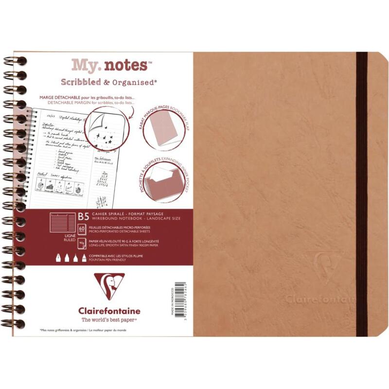 My.Notes Age Bag cahier reliure intégrale à marges détachables B5 paysage 120 pages détachables ligné + cadre en-tête - Tabac