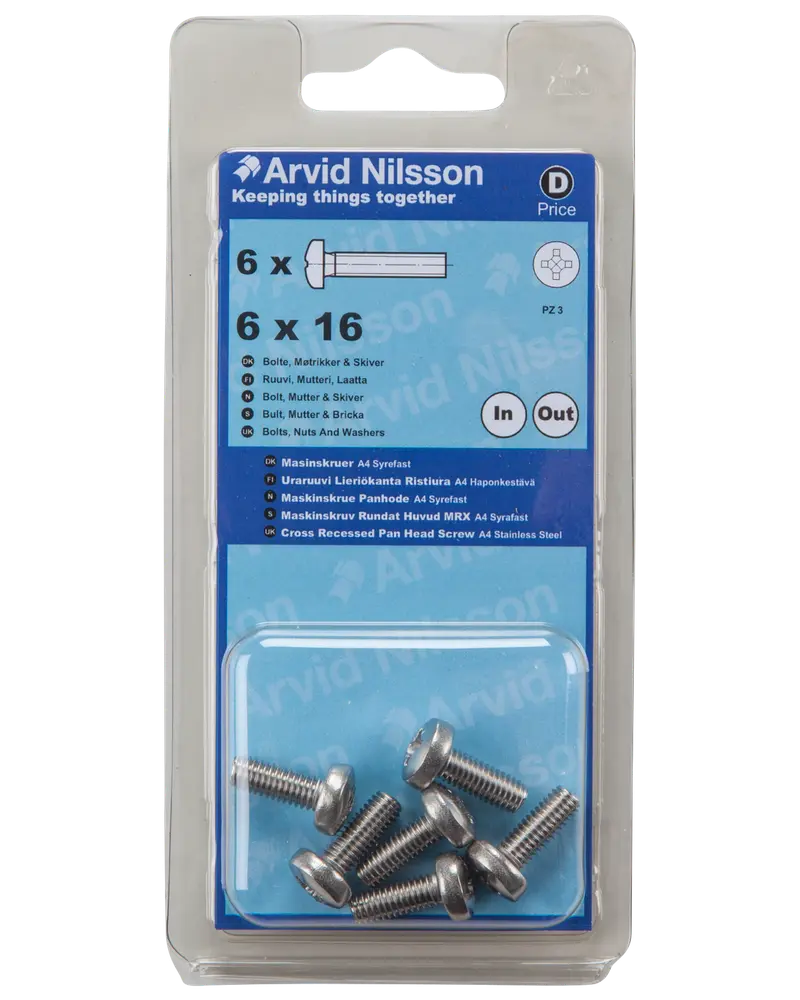 Arvid Nilsson Maskinskrue A4 PH M6 x 16 mm 6-pak