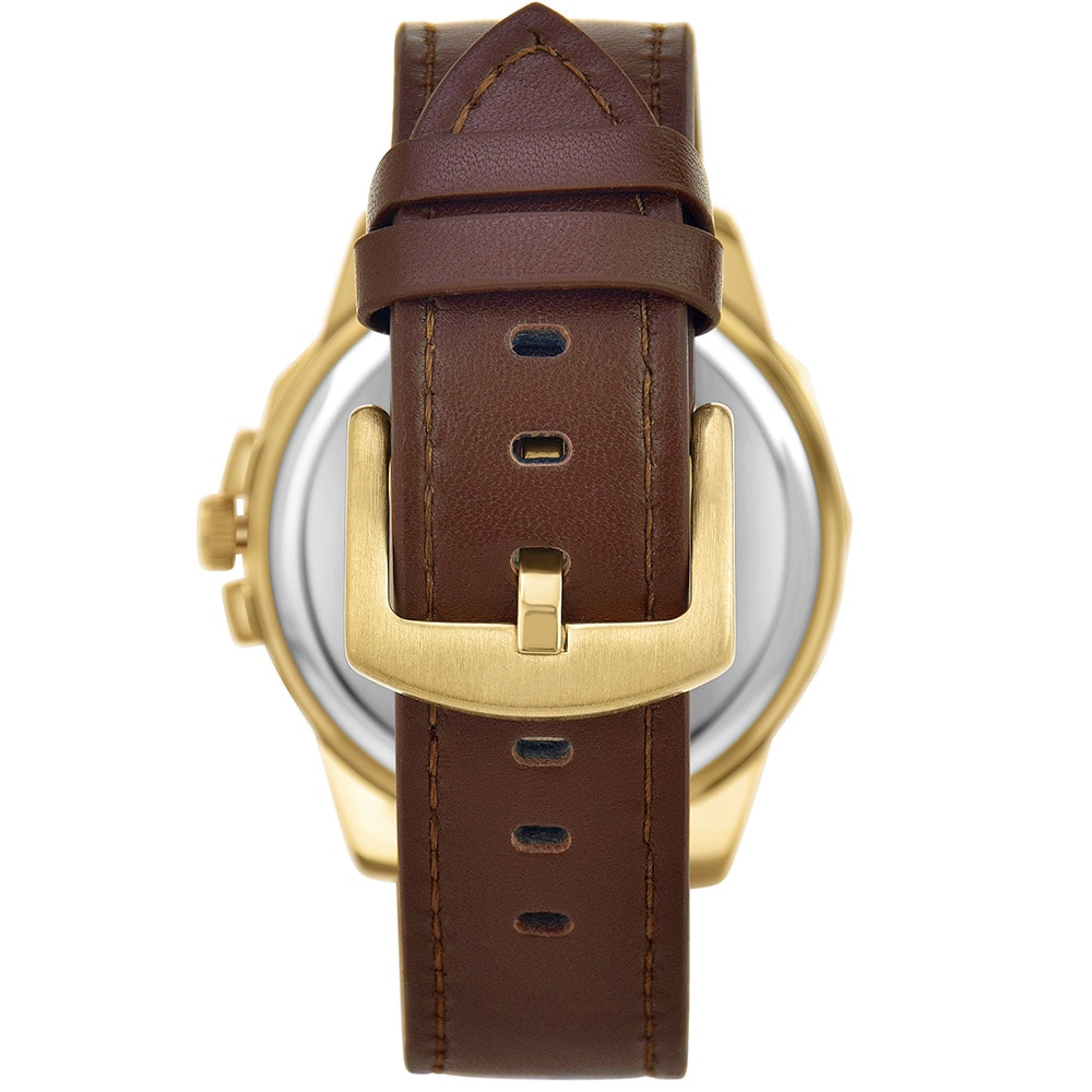 Montre - Laiton doré & similicuir marron - Homme - 49 mm