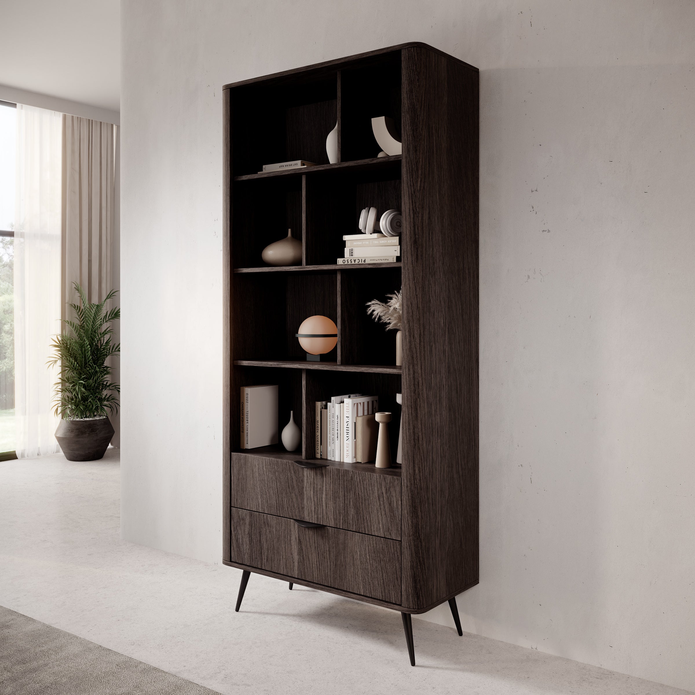Victoria - Boekenkast - Donker eiken - 88x38x194 cm