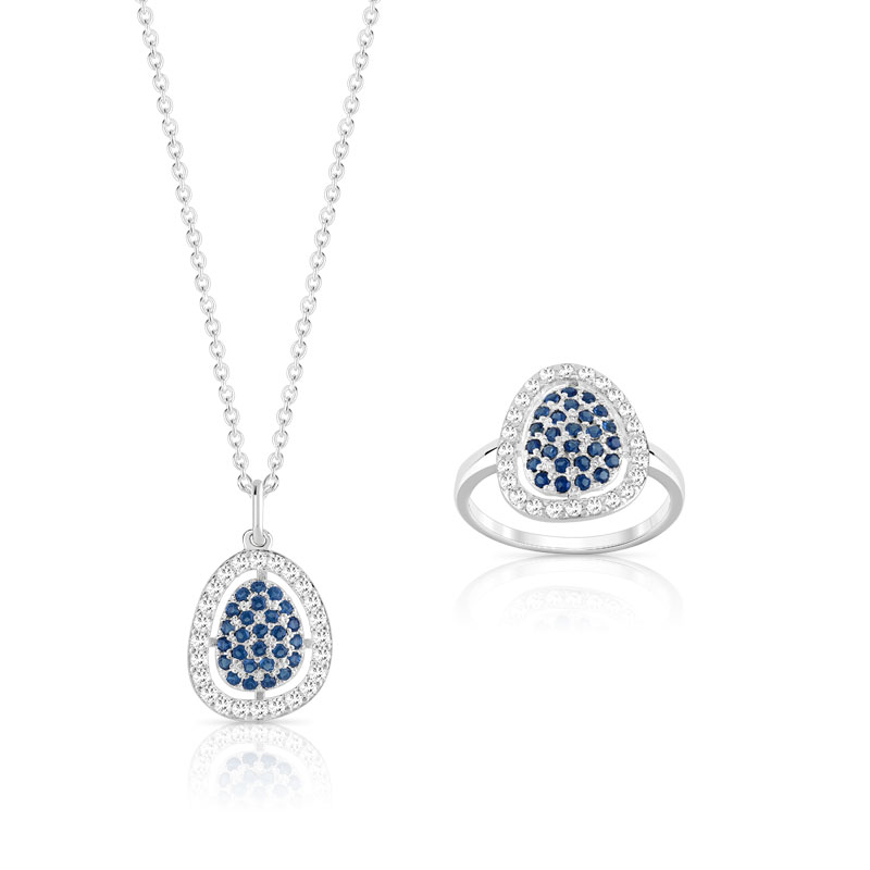 Parure argent pierre bleue blanche
