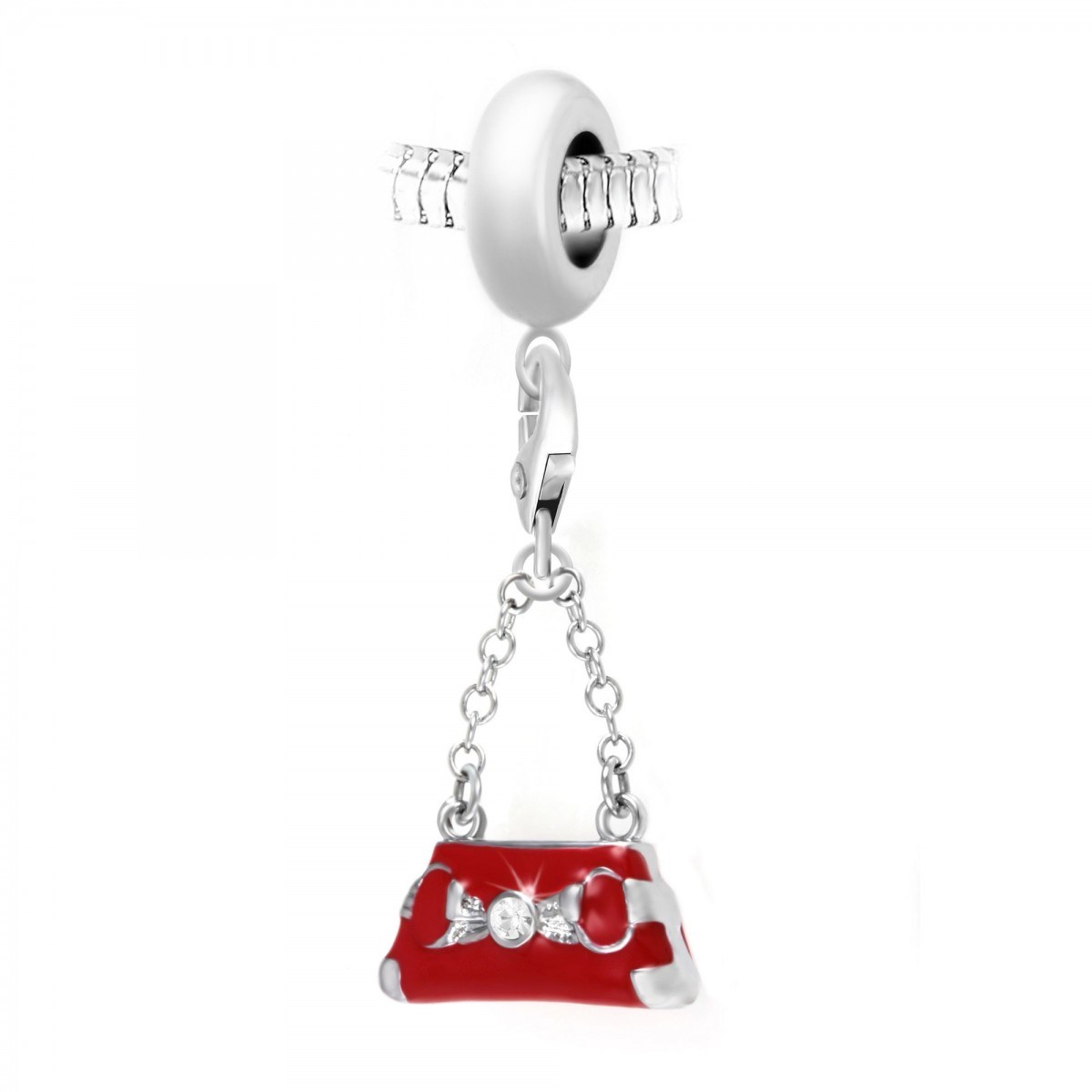 Charm perle SC Crystal en acier avec pendentif sac à main orné de Cristaux scintillants