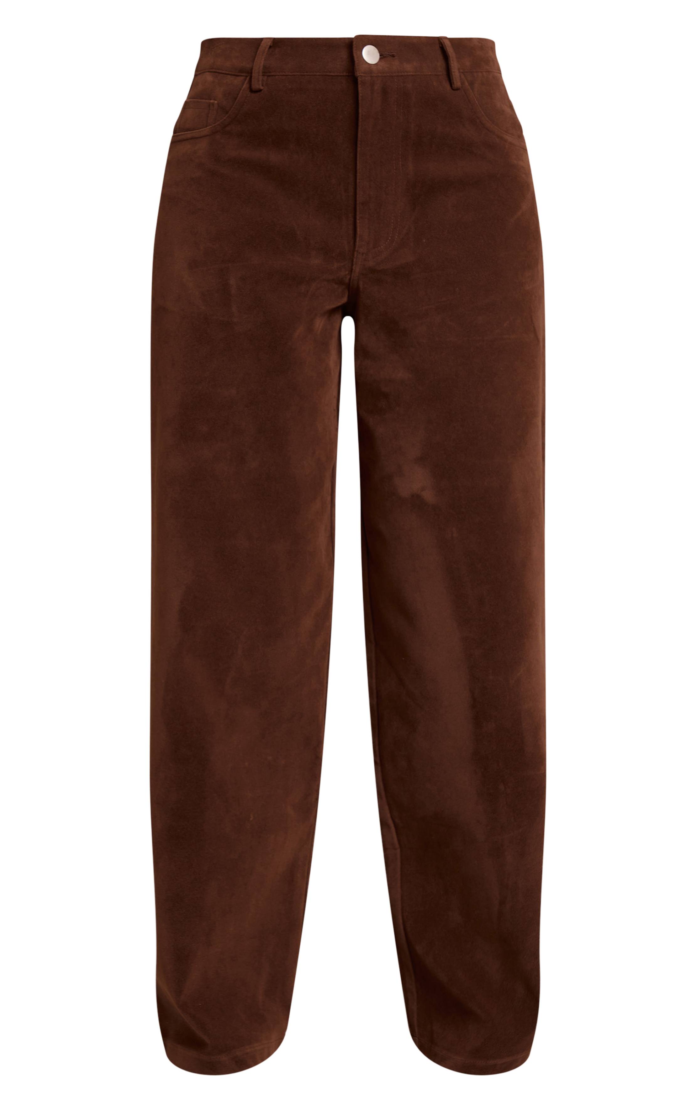 Marron Pantalon Tonneau En Suède Petite Taille