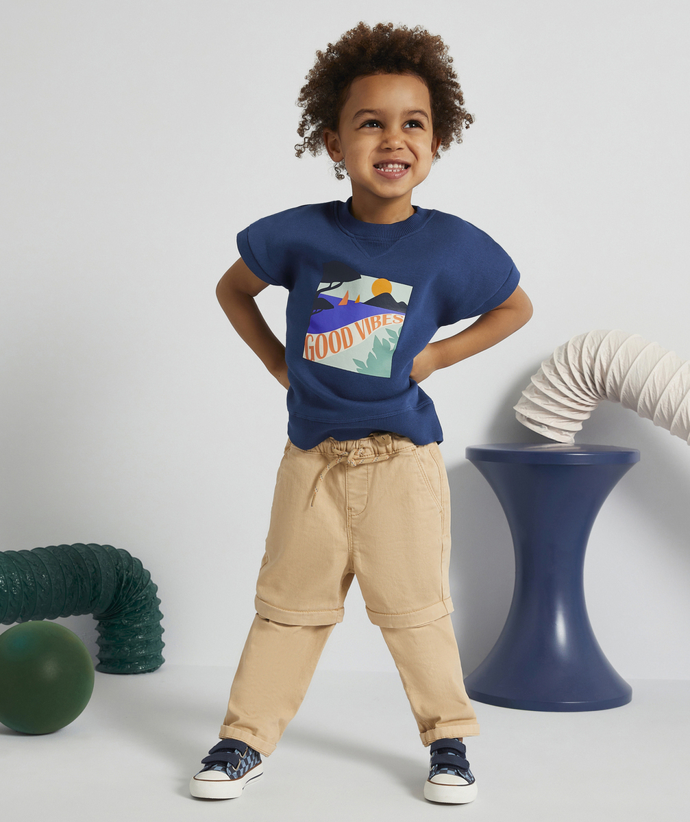 SWEAT ÉVOLUTIF BLEU MARINE EN FIBRES RECYCLÉES AVEC FLOQUAGE PLAGE