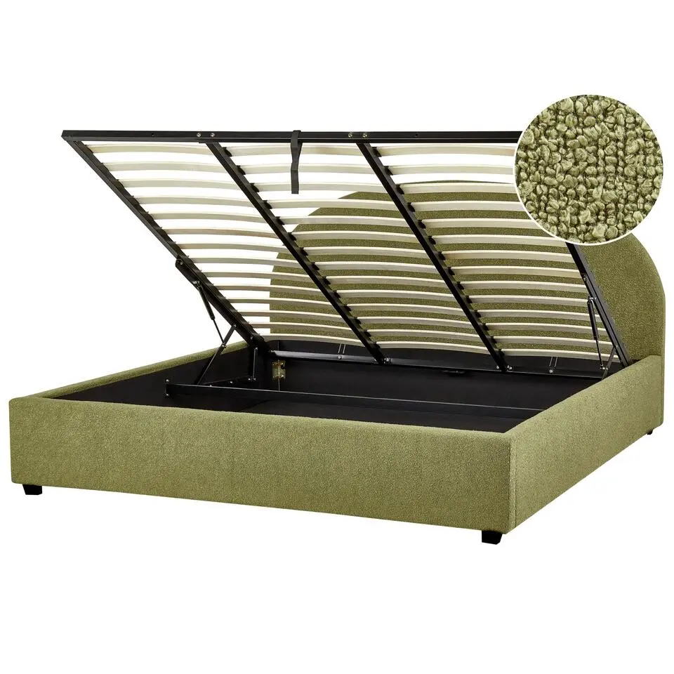 VAUCLUSE - Bed met opbergruimte - Olijfgroen - 180 x 200 cm - Bouclé
