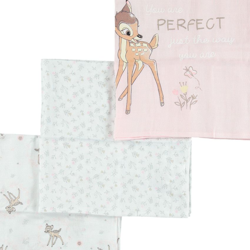 Set de 3 langes en coton tétra Bambi Disney - Rose