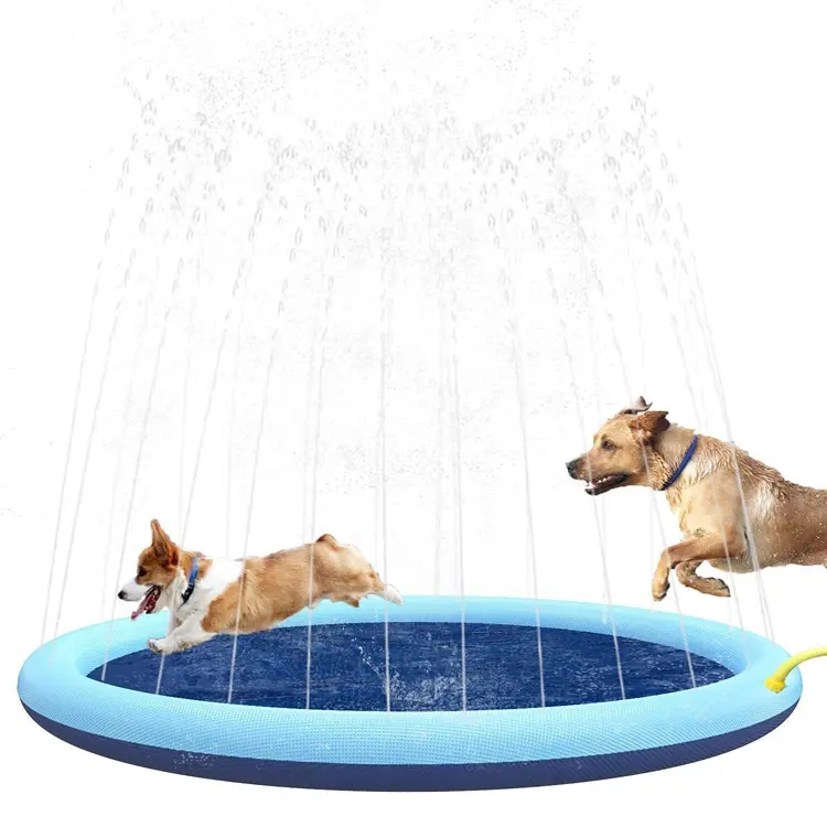 (Ø150cm) Hunde Sprinkler Matte Haustier Wasser Spielmatte Spritz Planschbecken - Blau