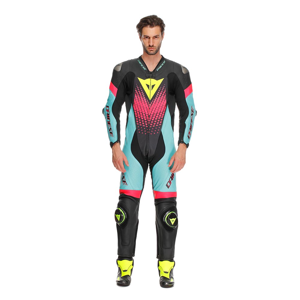 Dainese - Combinaison Laguna Seca 6 Perforée - 1 pièce Noir / Turquoise / Rose / Jaune fluo