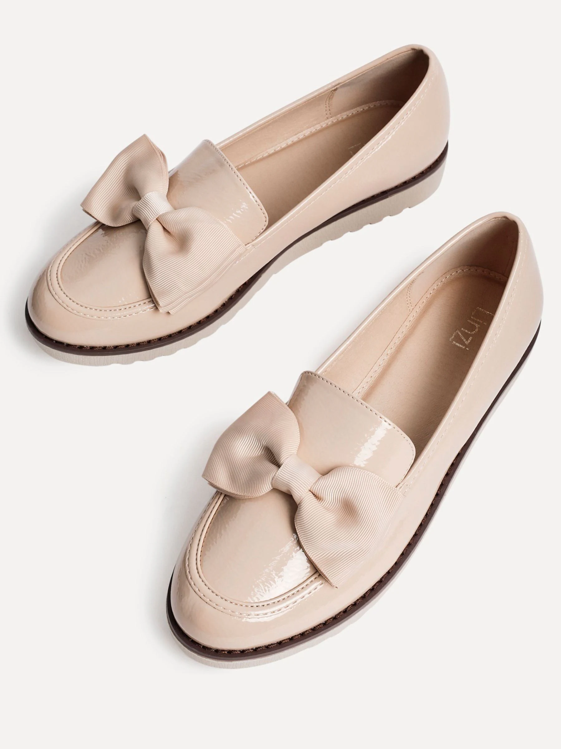 Licht beige - Linzi Cathy loafers met plateauzool en grote strik