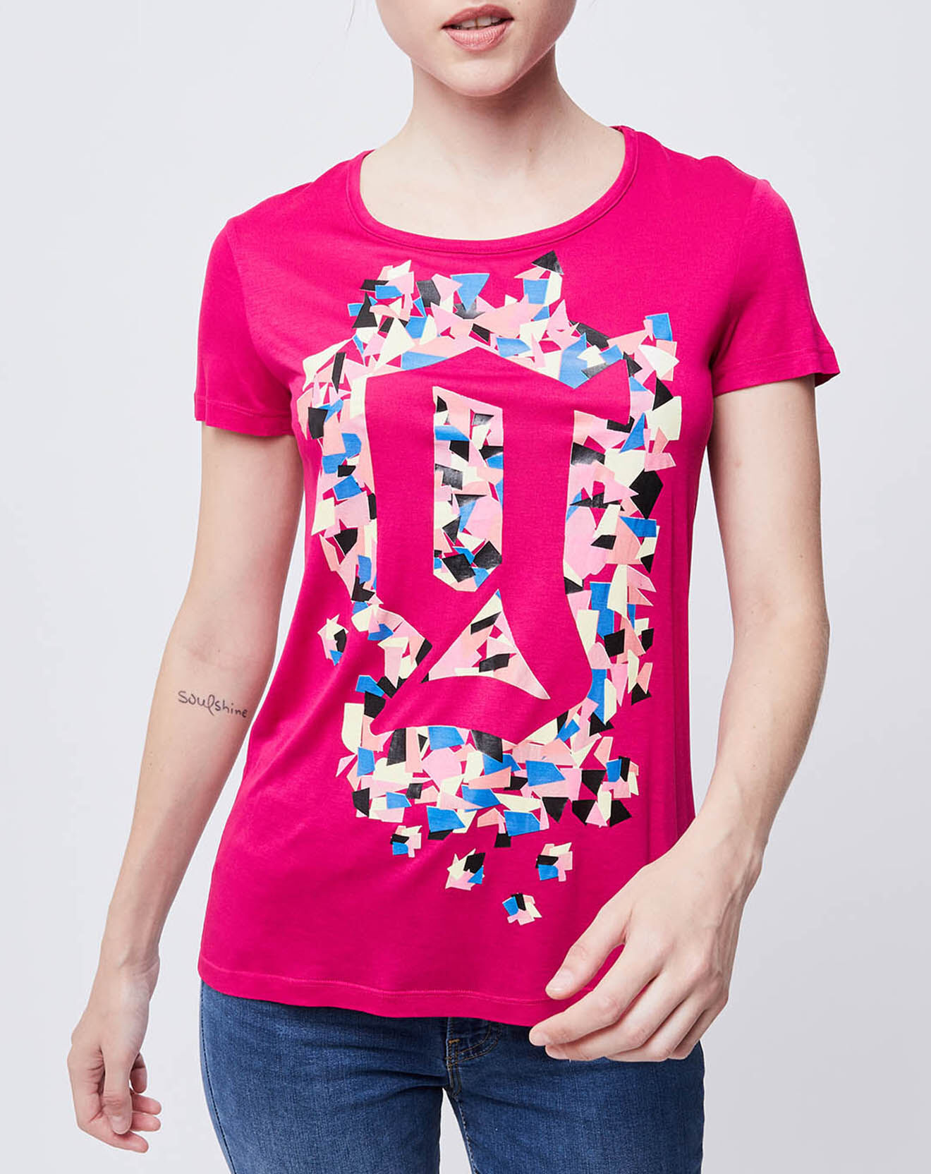 John Galliano T-Shirt imprimé rose foncé/multicolore