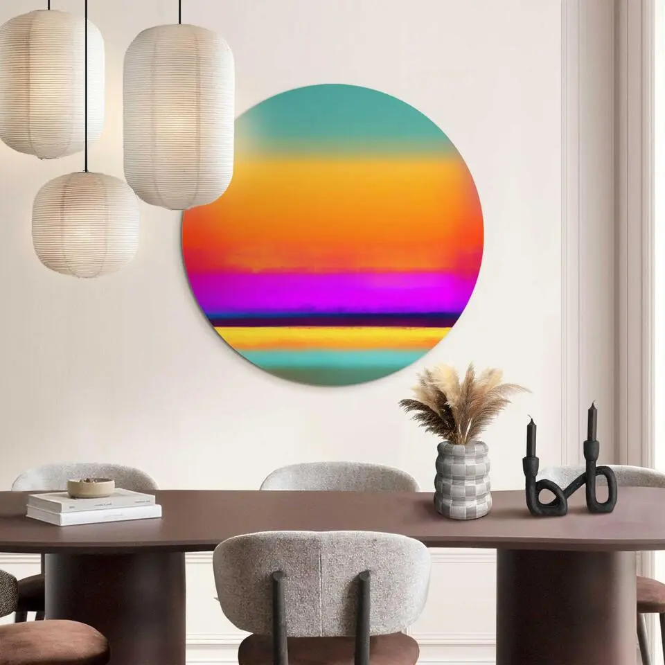 Glasschilderij Kleurrijke horizon - Ø 70cm - Bont