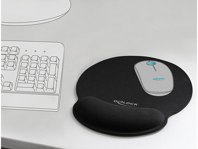 Delock Ergonomische Mausmatte mit Handballenauflage Schwarz Ergonomisches Soft-Mauspad mit Handballenauflage