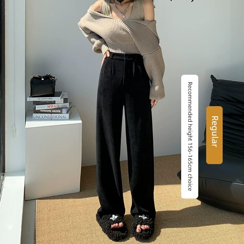 Yohana - Hoge taille effen corduroy losse broek
