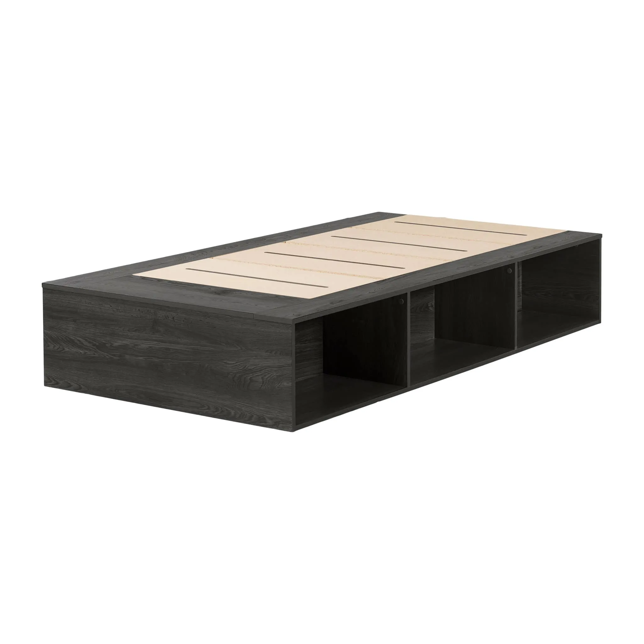 South Shore Lit Simple plateforme avec rangement ouvert - Hourra Chêne gris
