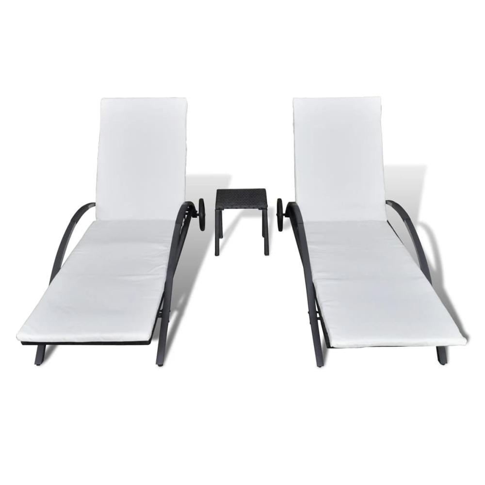 Chaises longues avec table 199,5 x 65 x 37 cm résine tressée noir