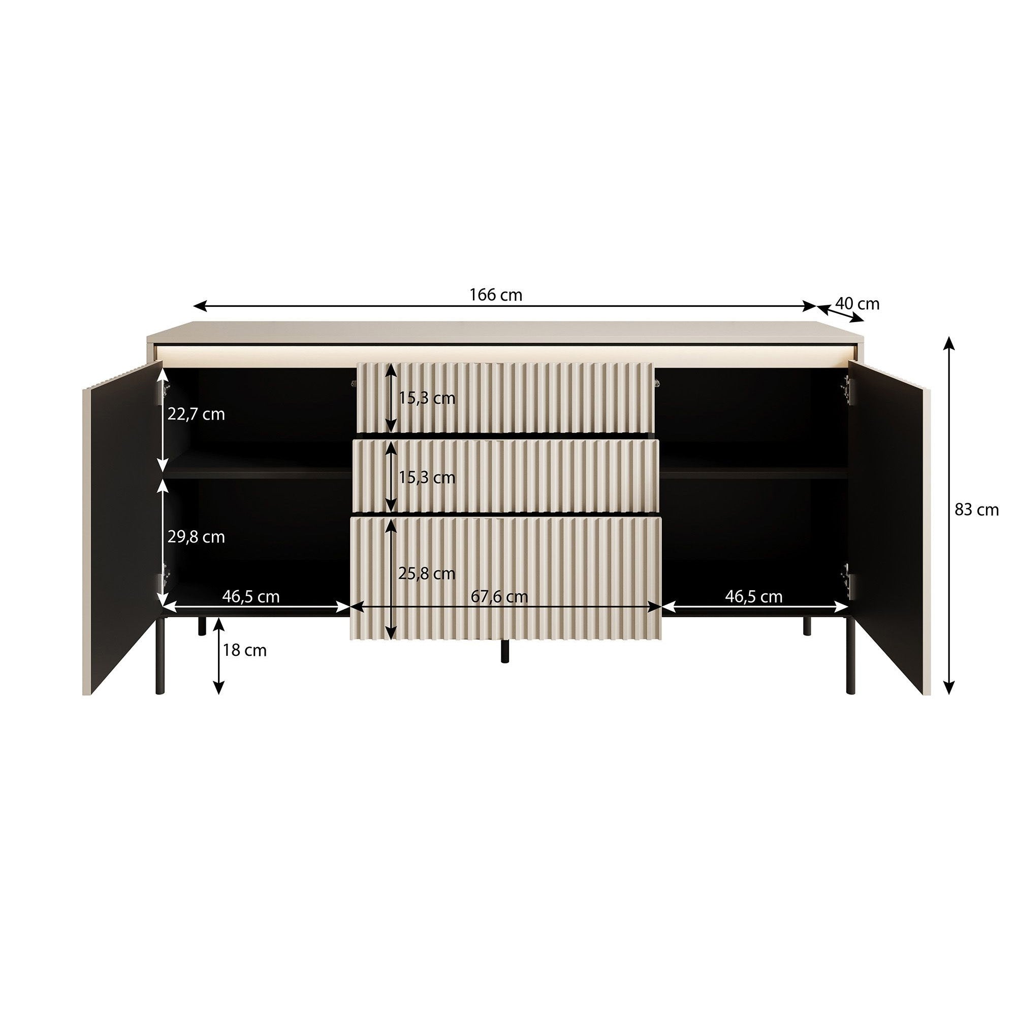 Meubella - Dressoir Timoteo - Mat zwart - 166 cm