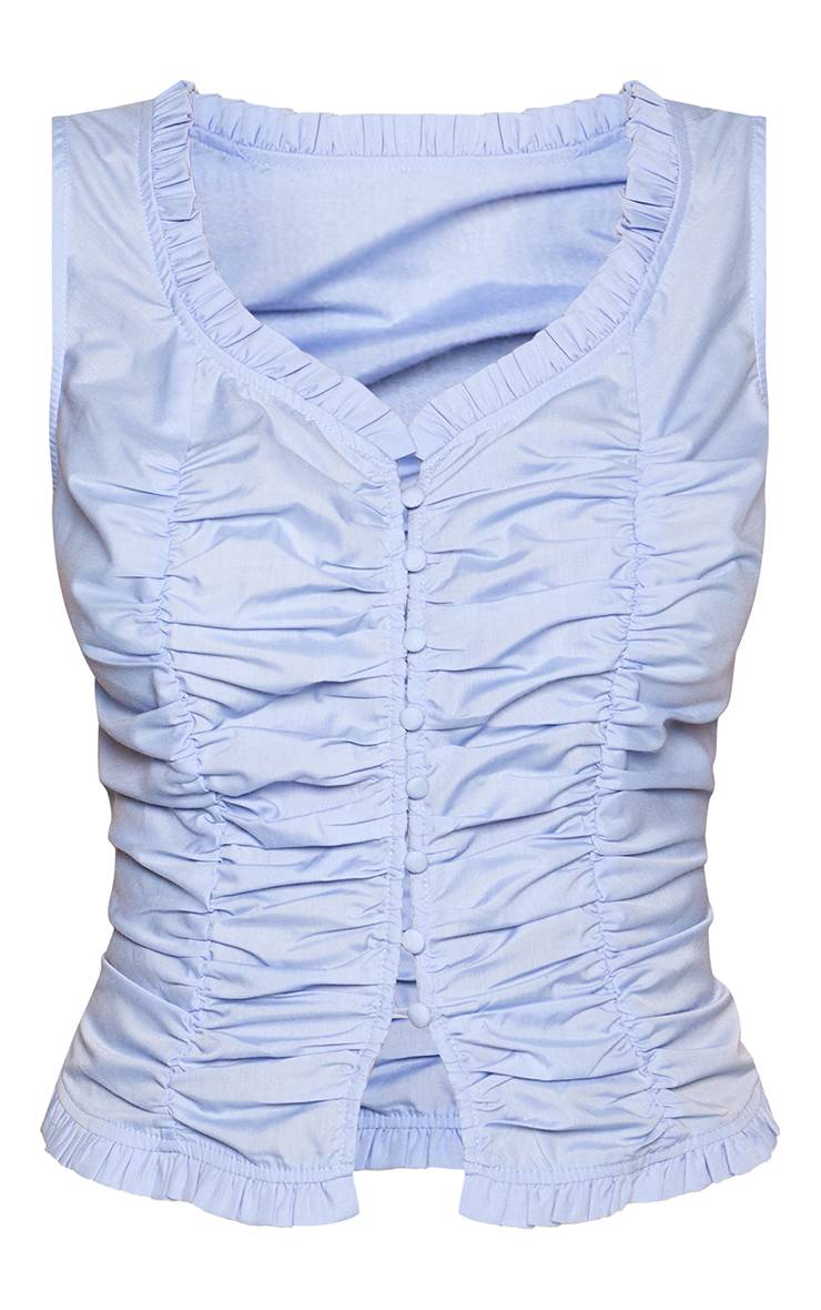 Bleu Haut Ajusté En Coton À Fronces Sur Le Devant