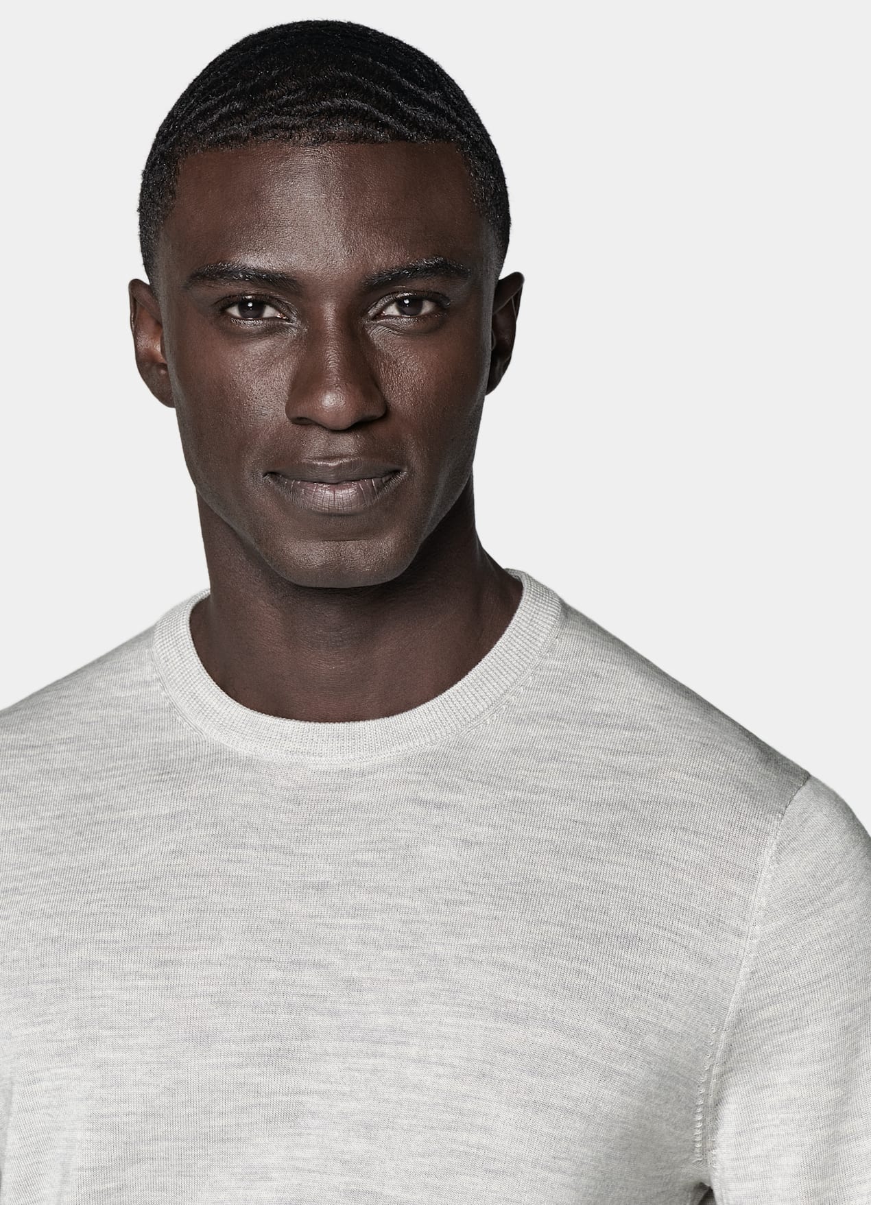 Pull col rond Merino gris clair