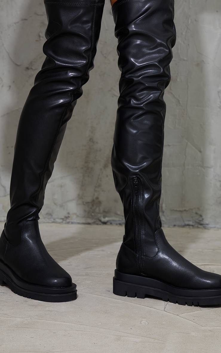 Noir Bottes Cuissardes À Double Semelle