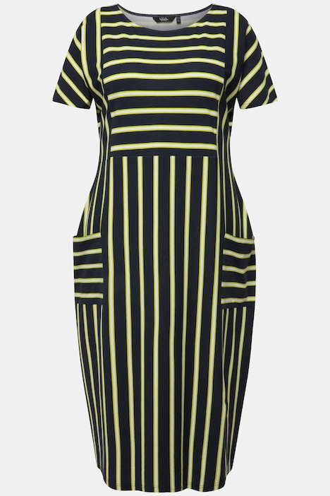 Jersey-Midikleid, Streifen, Oversized, Rundhals, Halbarm