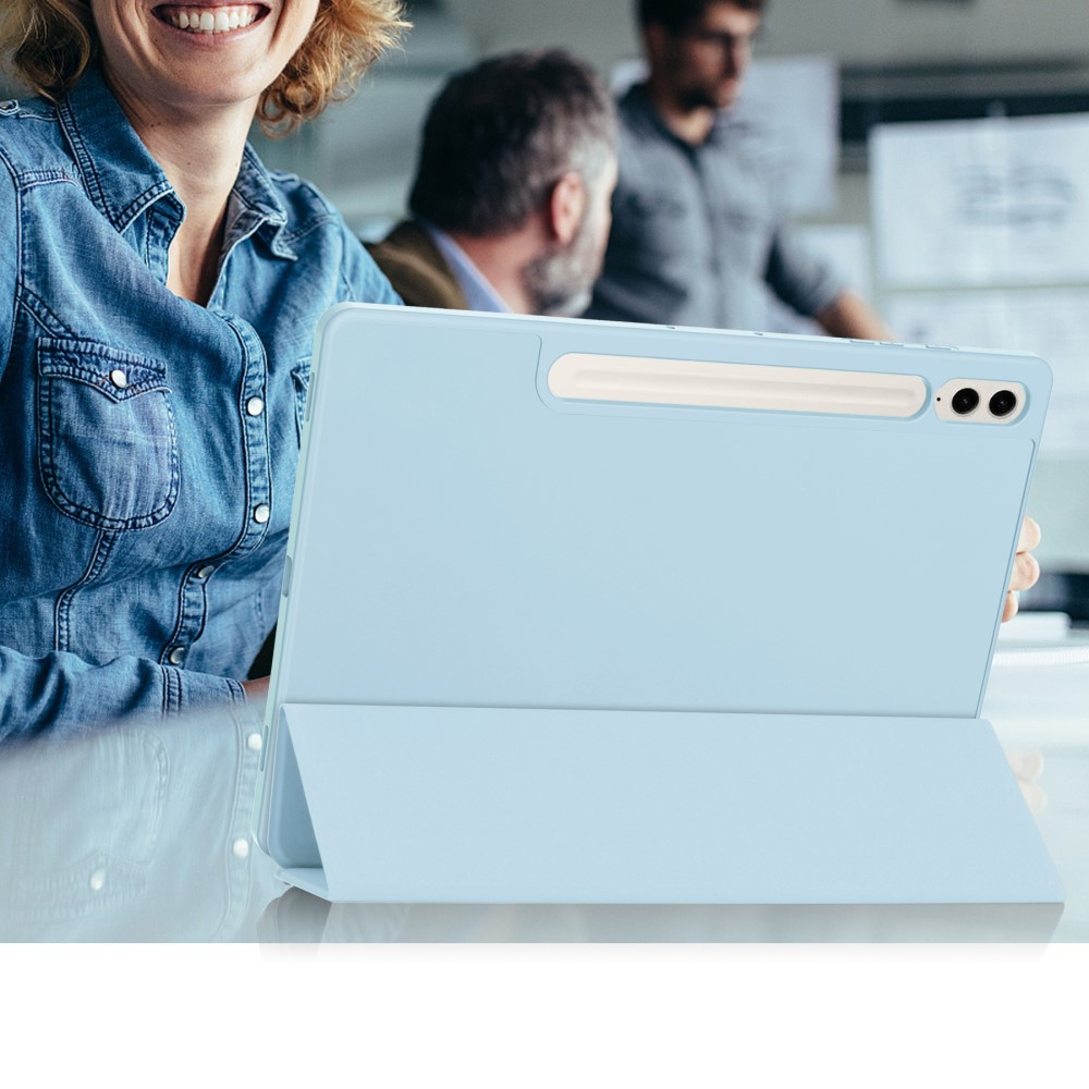 Samsung Galaxy Tab S9 FE  Plus Leder Tasche Smart Cover Hülle S-Pen Halterung - Hellblau