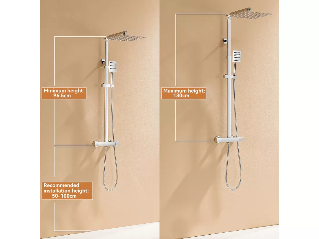 AURALUM MAX Colonne de Douche Thermostatique Hauteur Réglable entre 96-130cm,Mitigeur Baignoire avec Pommeau de Douche 30x30CM,pour Salle Bain,Chromé