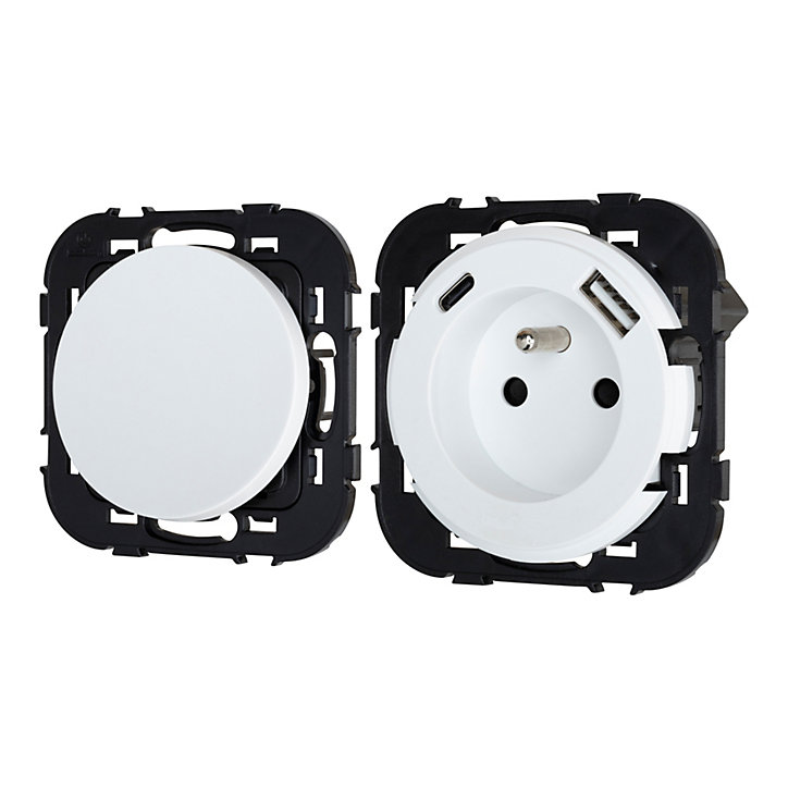 Ensemble 2 interrupteurs + 1 prise avec terre affleurante + 1 prise USB-A+C Jacobsen Espen aluminium composable