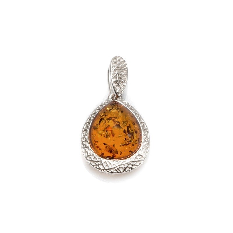 Pendentif argent rhodie 925 Ambre veritable de la mer Baltique