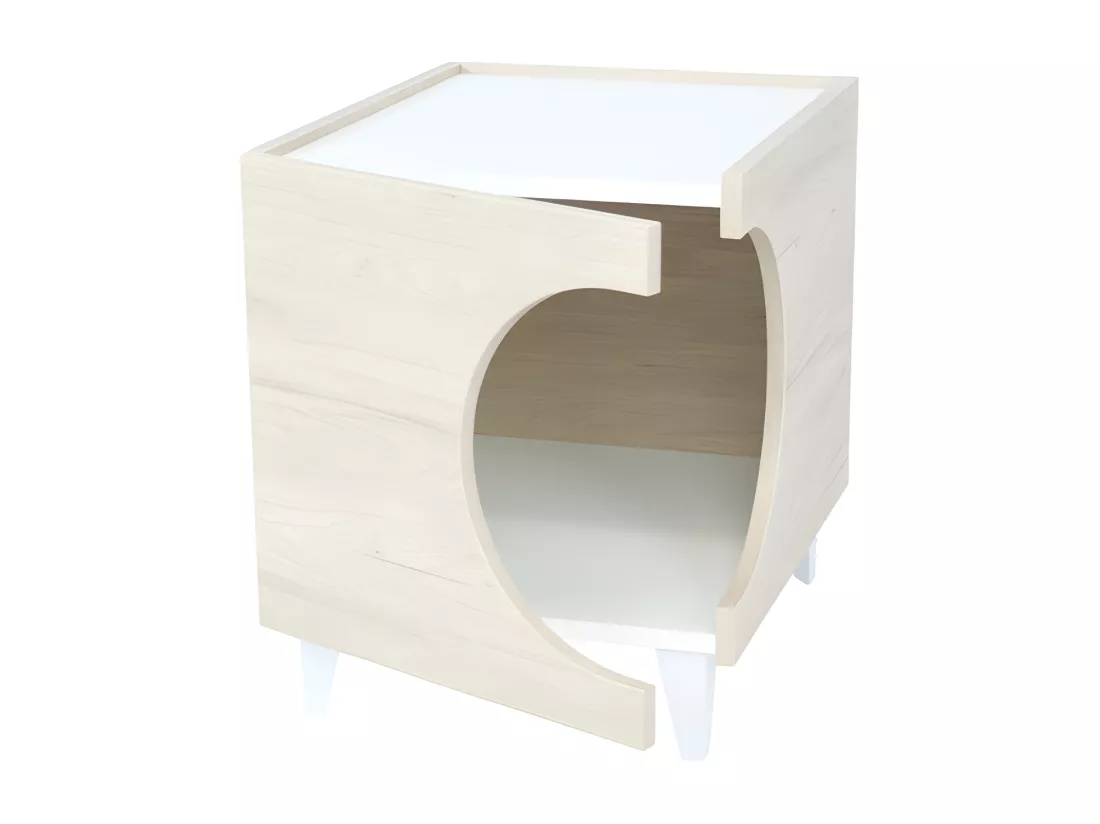 Table d'Appoint pour chien et chat ELLIE - Chêne/Blanc - Entrée latérale, 1 porte.