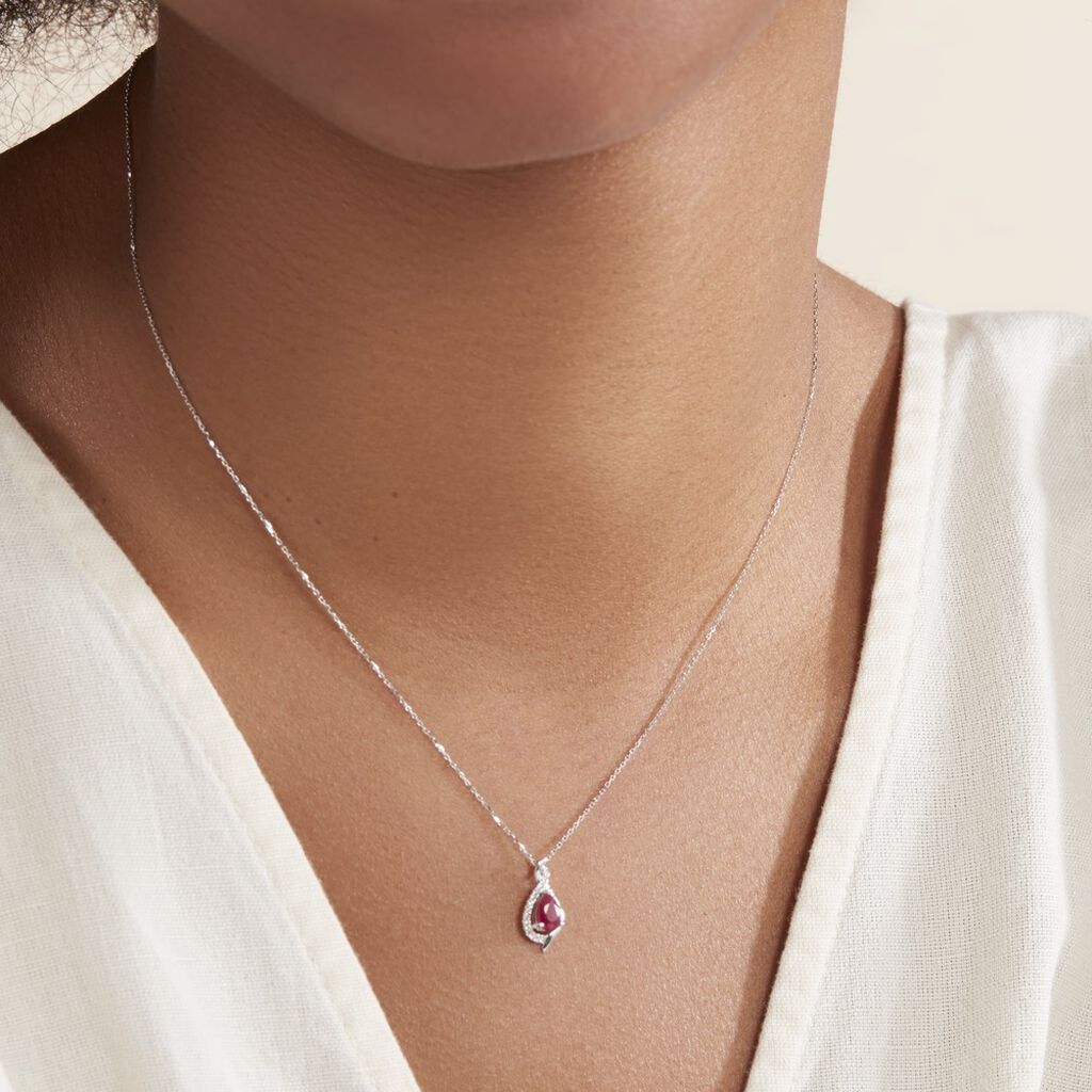 Collier Angelika Or Blanc Rubis Et Diamant