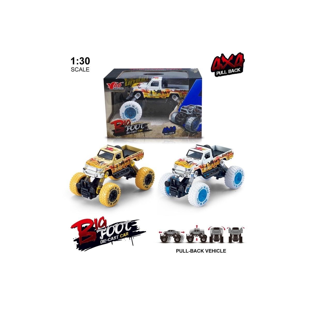 Pull-back 4x4 monstertruck i skala 1:30