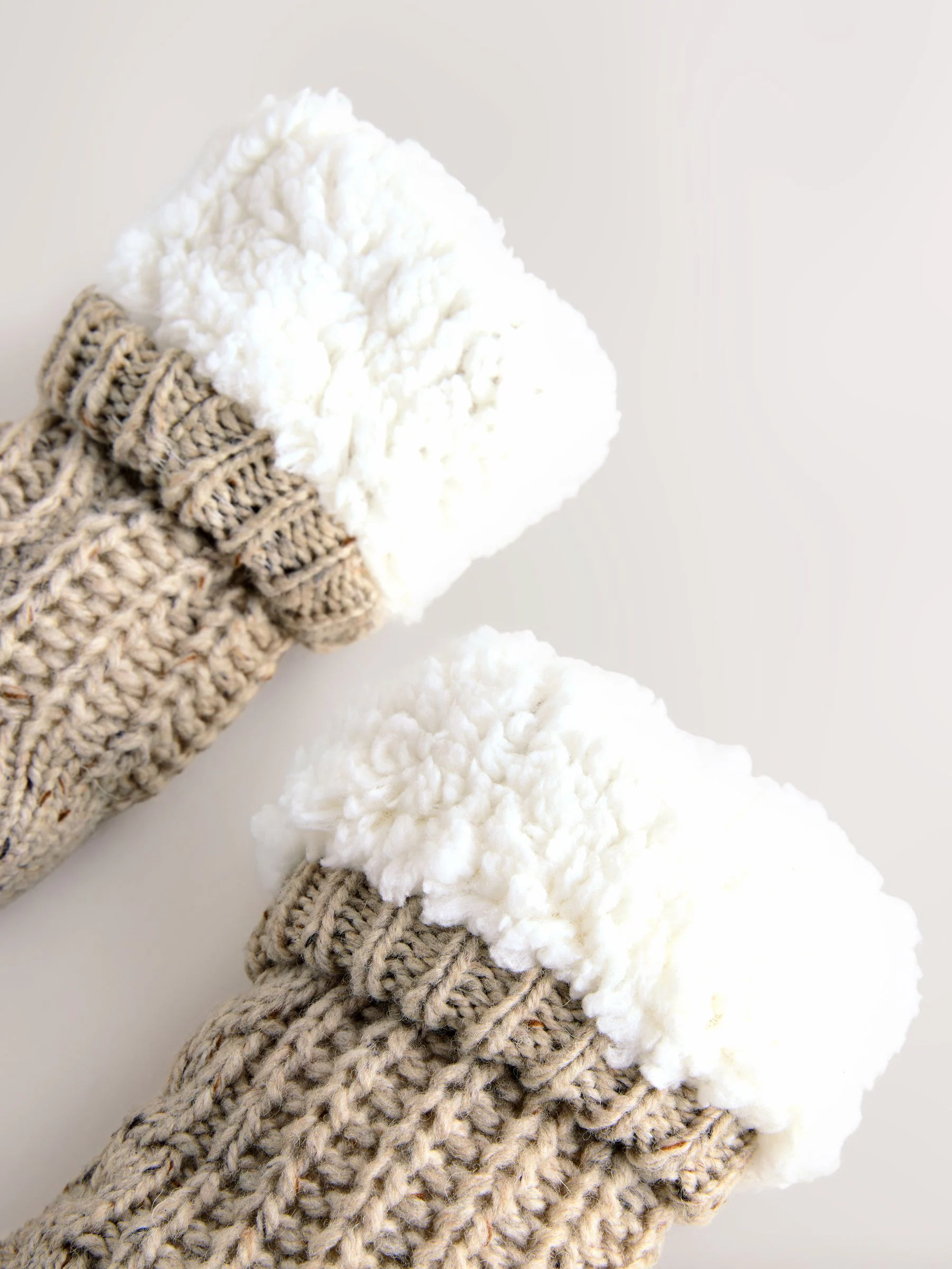 Neutral Borg Lined Neppy Cable - Set van 2 paar pantoffelsokken